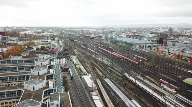 Frankfurt am Main &ndash; train station with trains.