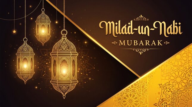 beautiful golden milad un nabi lamps banner design