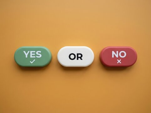 Decision making concept yes or no buttons with check and cross symbols