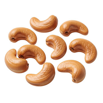 A collection of raw, golden-brown cashew nuts scattered against a solid black background, showcasing the curved, kidney-shaped texture and smooth surface of the healthy snacks