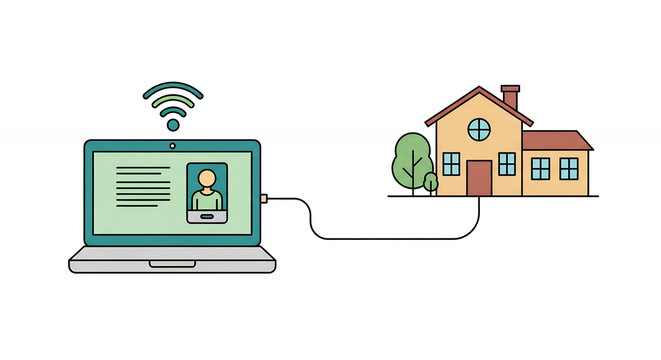 Laptop Connected to House with WiFi Signal.