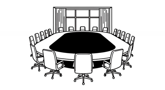 Large Oval Conference Table Surrounded by Chairs.
