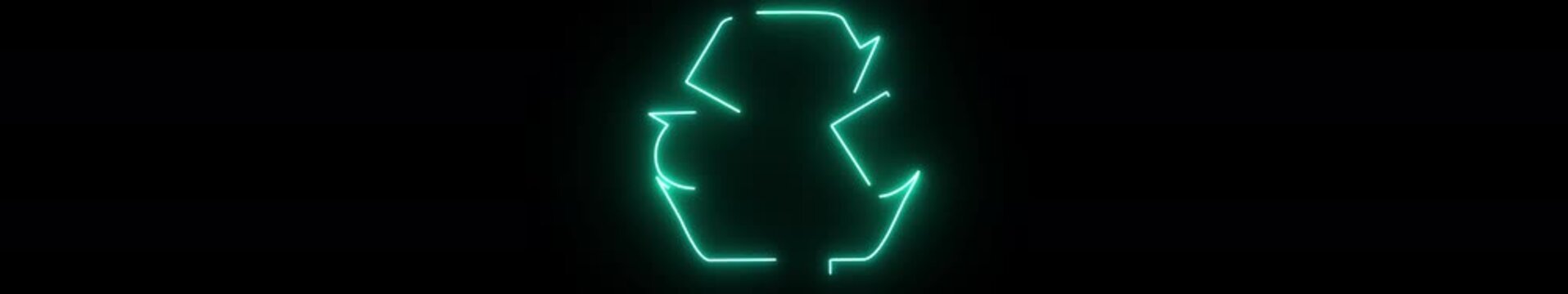 Neon Recycling Symbol Ultrawide Animation on Black Background, Glowing Green Environmental Icon, Sustainable Technology Concept, Cinematic Eco Motion Graphics Loop in 4K