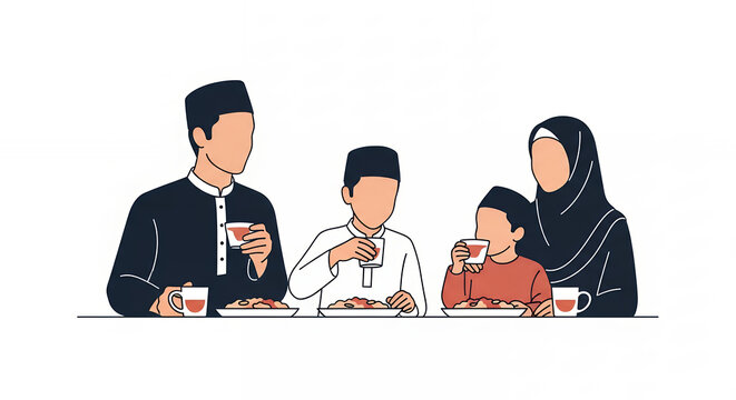 Muslim Family Enjoying a Meal Together.