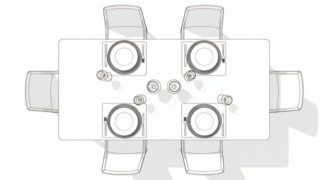 Overhead View of a Formal Dining Table Setting for Four.