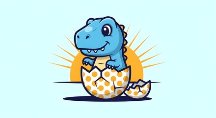 Obraz premium Cute Baby T Rex Logo Hatching from Polka Dot Egg Playful Startup Mascot Dinosaur Icon