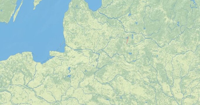 Lithuania on Globe. Zoom into the country with Earth spinning on dark background. Physical world map with Lithuania and label on it. Country view animation.