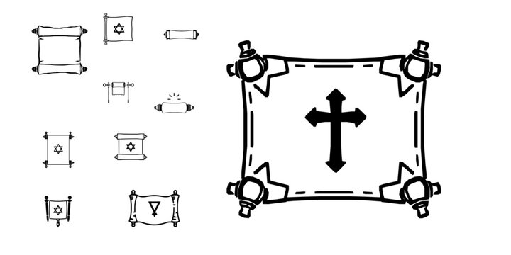 Torah Scroll Jewish Religion Scripture Icon Minimal Black Flat Vector Modern UI Design