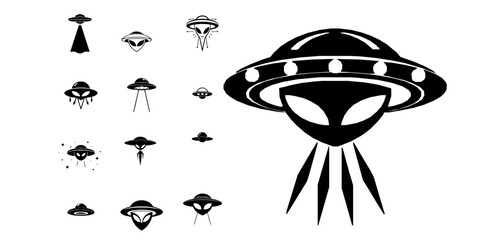 UFO Alien Spaceship Extraterrestrial Icon Minimal Black Flat Vector Modern UI Design © P_edits