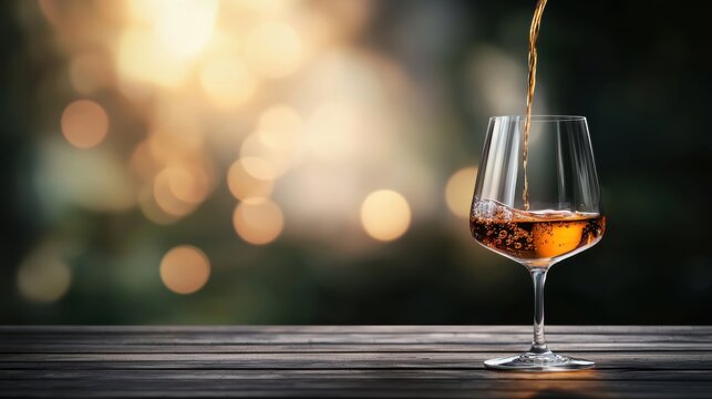 Luxury Pouring a fine aged cognac into a crystal snifter with an elegant blurred background