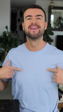 Arrogant man bragging about something with pride 