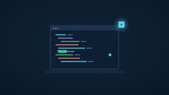 A video showcasing a laptop with a coding interface on its screen