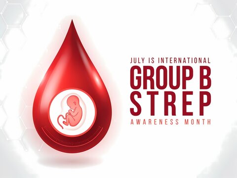 International group b strep awareness month concept with a fetus inside a blood drop isolated on white background