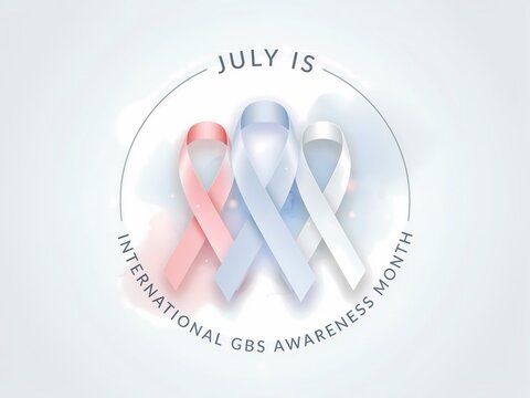 International gbs awareness month in july with pink, blue and white ribbons