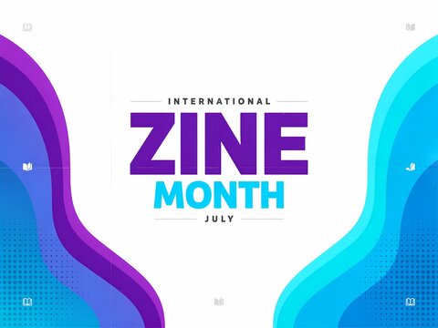 International zine month july banner design with abstract wave shapes