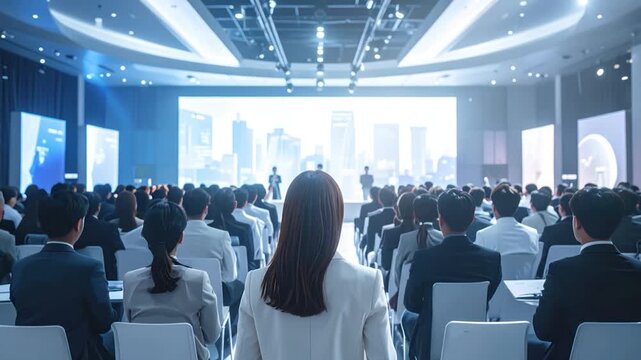 Audience views speakers at conference