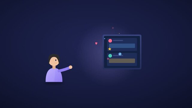 A person interacting with a futuristic video interface in a dark room