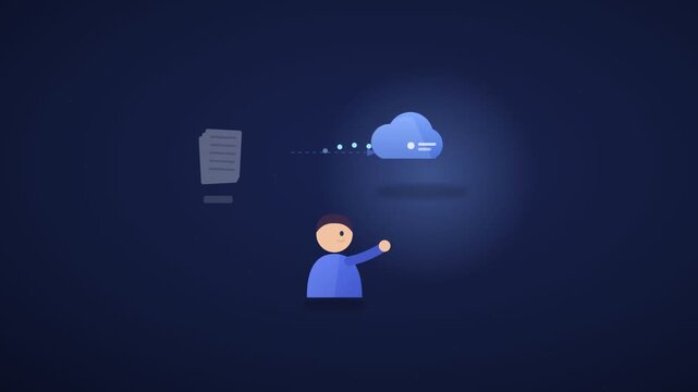 A person uploading a document to the cloud in a video about data storage