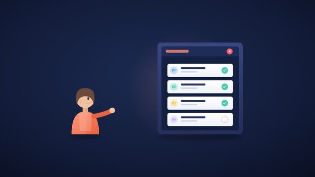 A cartoon man pointing at a large video login screen interface on a dark blue background in a video about technology