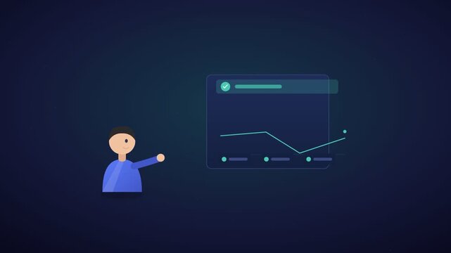 A man presenting a video about data analysis and statistics in a modern digital environment