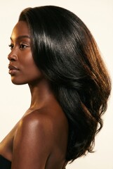 Fototapeta premium Black Woman Long Straight Sleek Hair Side Profile Haircare Beauty