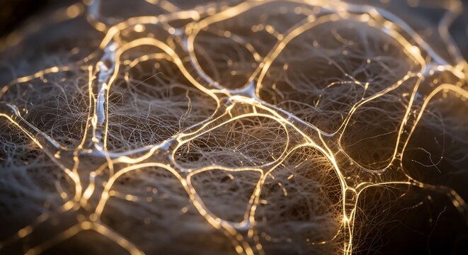 Spider web glistening with light in natural setting