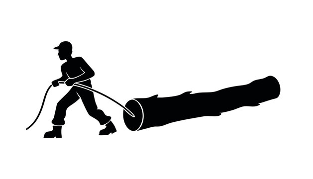 Lumberjack Hauling Giant Log Silhouette Vector