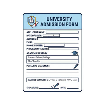 University admission form for student enrollment and application processing.