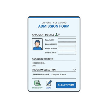 Digital admission form used for academic registration and student information entry.