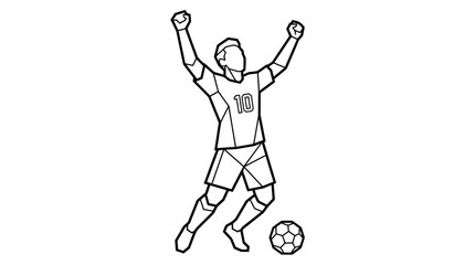 Soccer player celebrating goal with arms raised.