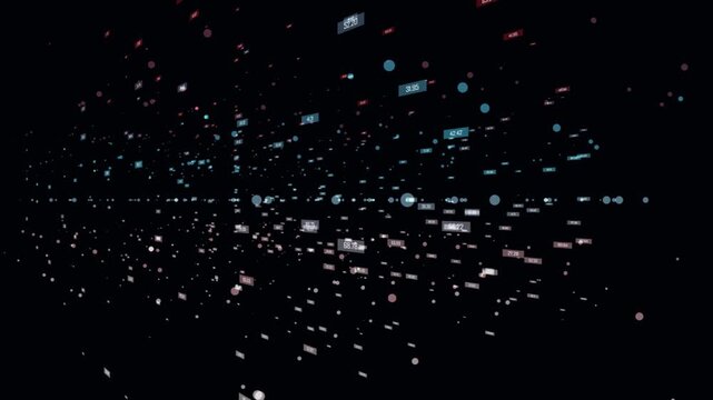 Abstract digital data flow background with floating energy wave fx and numeric values
