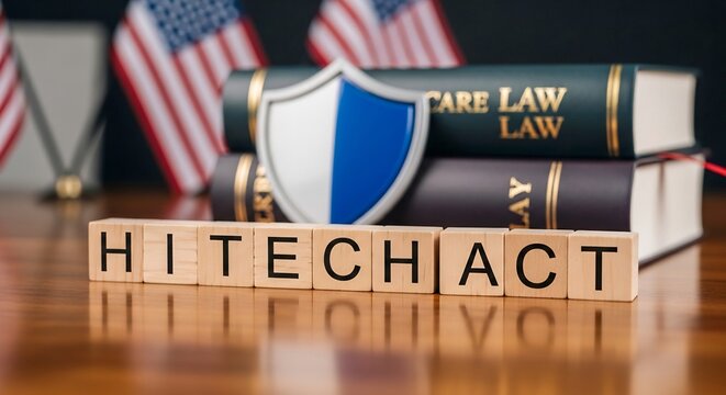 HITECH Act Wooden Tiles with Law Books and Flags