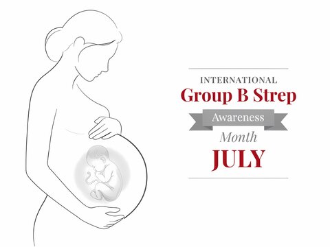 International group b strep awareness month july illustration with a pregnant woman and fetus isolated on white background