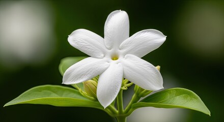 Obraz premium Vibrant white jasmine flower blooming in a garden.