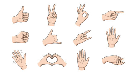 Fototapeta premium Diverse Human Hand Gestures Collection