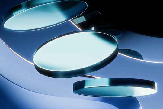 Glass shapes design with gradient shades. Abstract background.