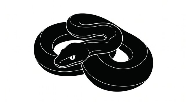 Minimalist black and white vector illustration of a coiled snake.
