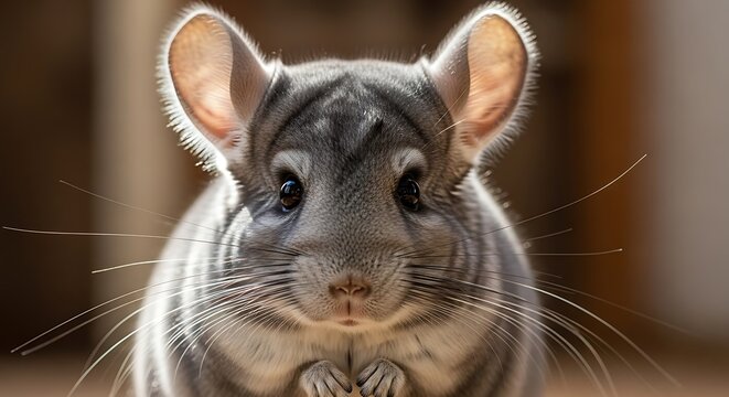 Closeup Portrait of Cute Chinchilla Looking Forward.
