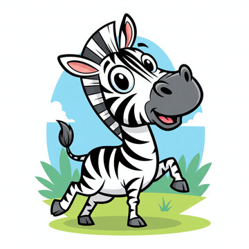 Cute cartoon zebra standing on the grass

