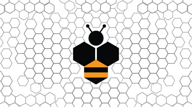 Bee icon on honeycomb pattern background