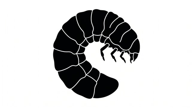 Black silhouette of a beetle larva isolated on a white background.