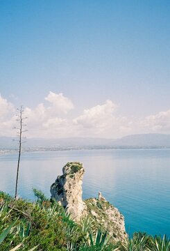 Limestone Sea Stack and Agave on Sardinian Cliff Top