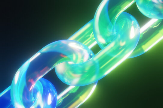 Glowing Glass Blockchain Link 3D Abstract