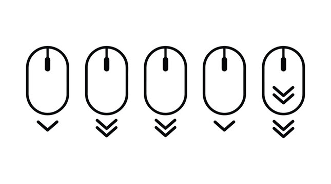 Computer mouse scroll down directional arrow vector icon set for interface navigation