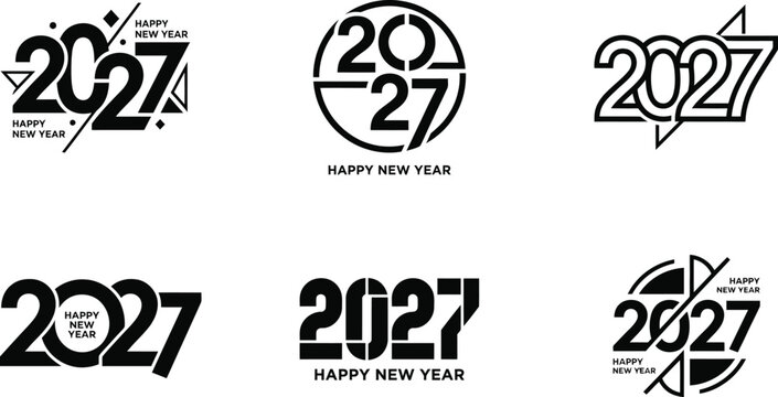 Happy New Year 2027 typographic designs