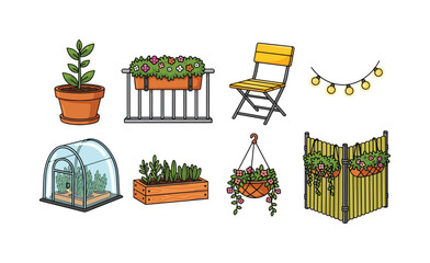 Obraz premium Charming collection of balcony gardening elements and outdoor decor
