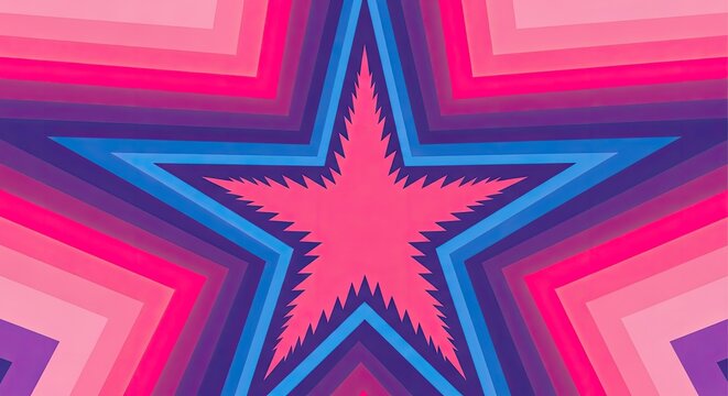 Concentric retro starburst design with vibrant pink and blue.