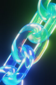 Glowing Glass Blockchain Link 3D Abstract
