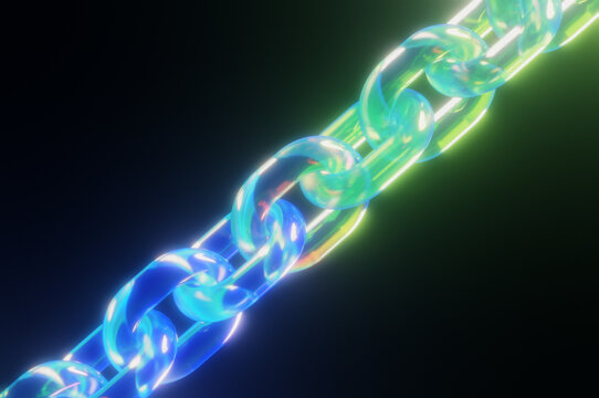 Glowing Glass Blockchain Link 3D Abstract