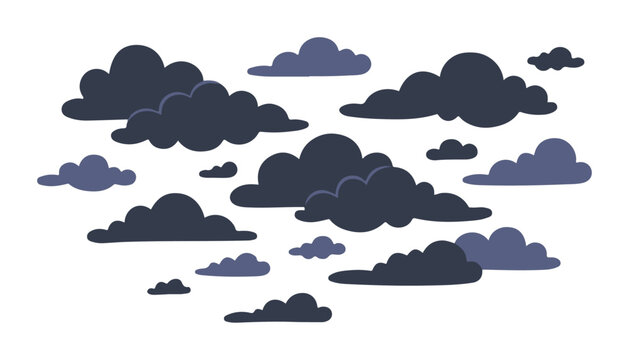 Collection of dark storm clouds flat vector illustration for weather forecast and meteorology concepts isolated on white background